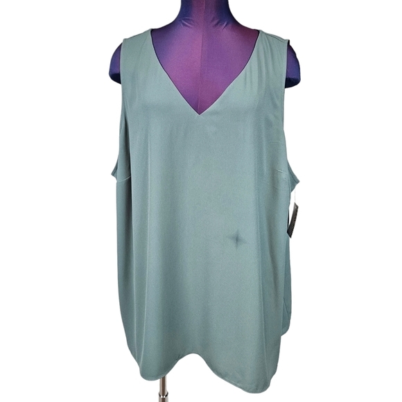 NWT Nine West Dusty Teal V-Neck‎ Chiffon Sleeveless Blouse Size 3X Women's - Picture 1 of 8